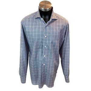 Ermenegildo Zegna Checked Button Cotton Dress Shirt Blue White
